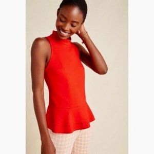 Anthropologie Cressida Red Ponte Scuba Knit Peplum Sleeveless Mock Neck Top S